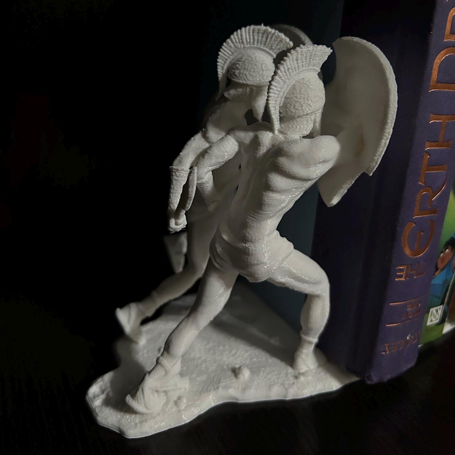 Spartan helmet bookend — scale view