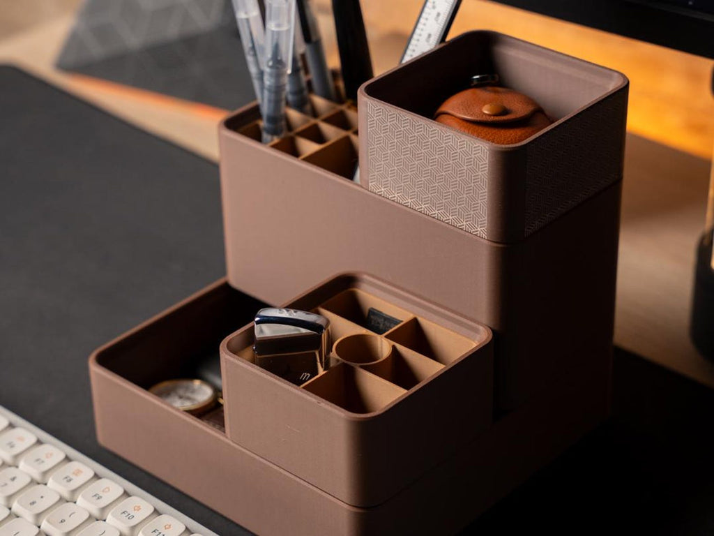 Doms modular 3D printed stackable desk organizer with pens and accessories