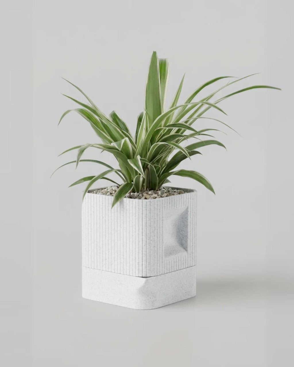 Aura 3D printed ribbed square planter with a houseplant