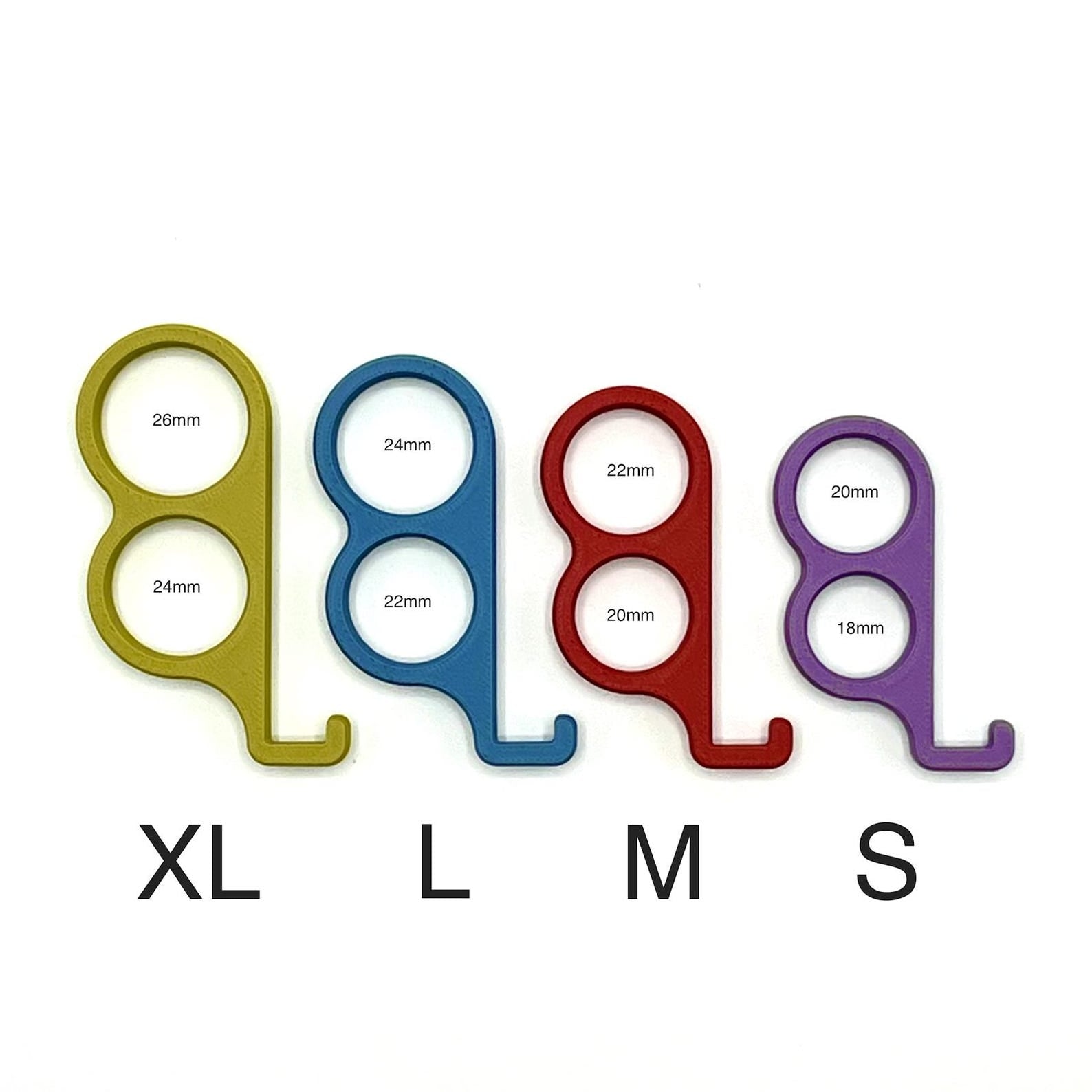 Six-finger phone grip size chart XL L M S