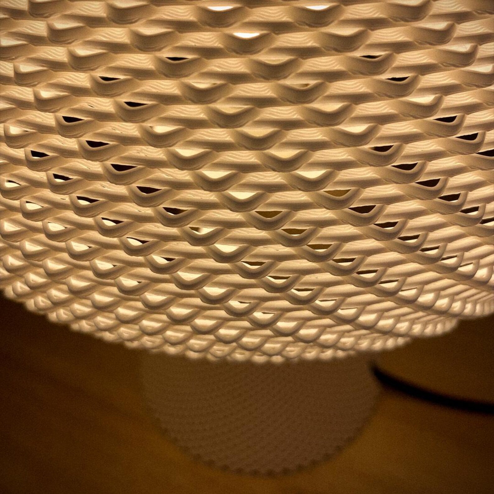 3D printed mushroom lamp showing fine ripple texture
