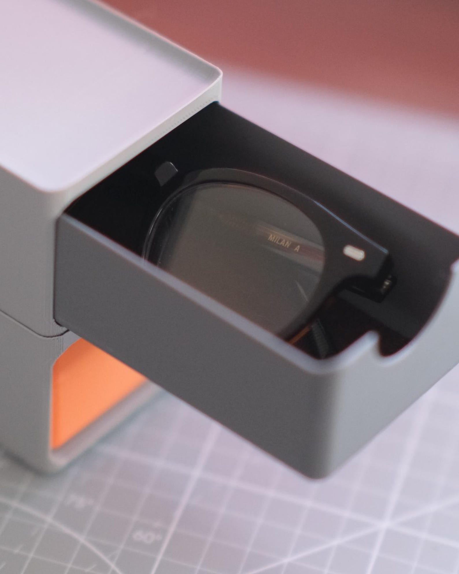 Stackable eyewear drawer — alternate angle
