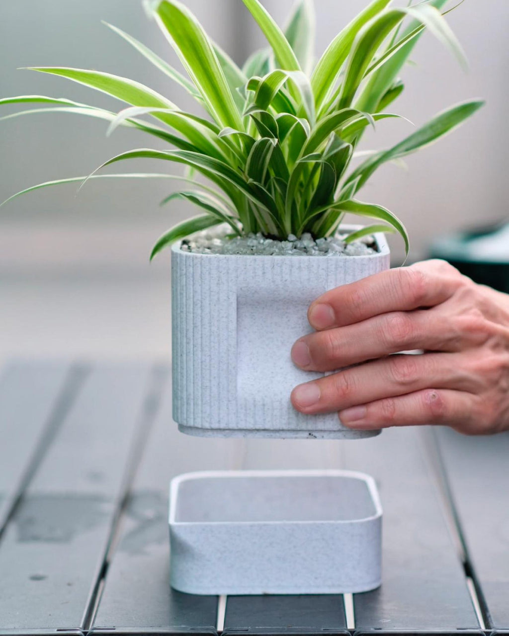 Aura ribbed planter — alternate angle