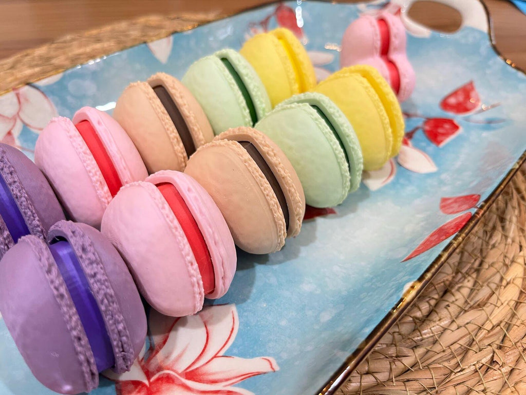 Pastel macaron fidget clickers close up