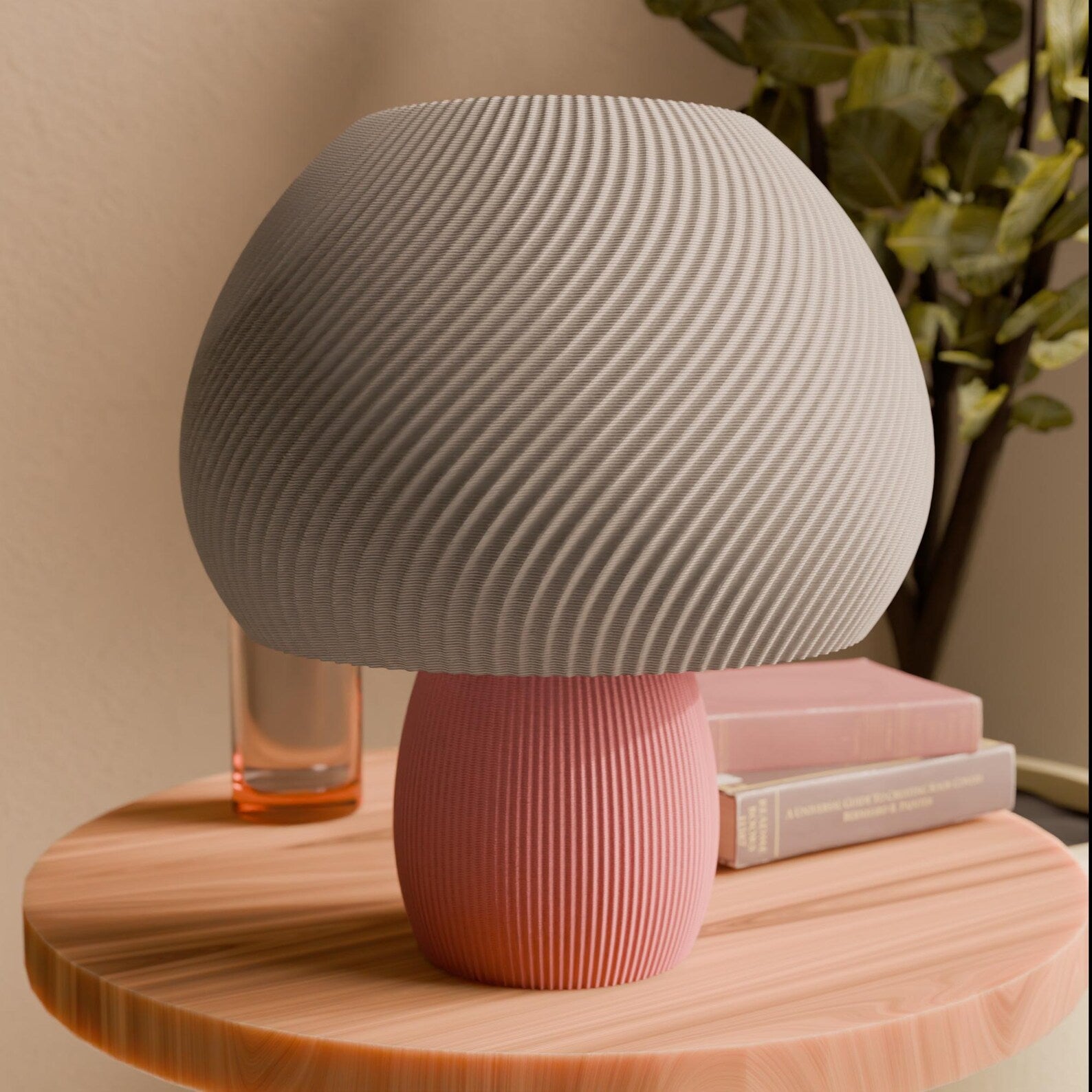 Rippled mushroom table lamp shown from the side
